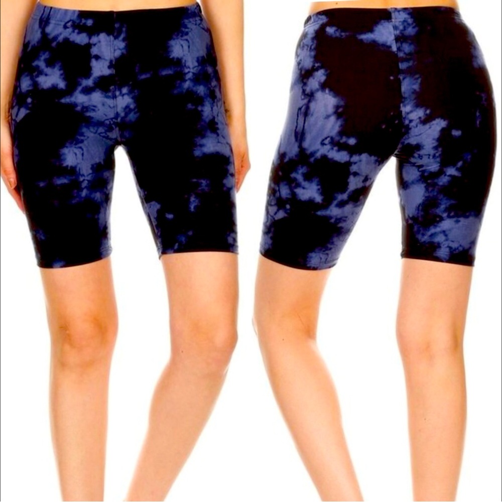 Leggings Depot Tie Dye Bike Shorts Women Color Blue Size M